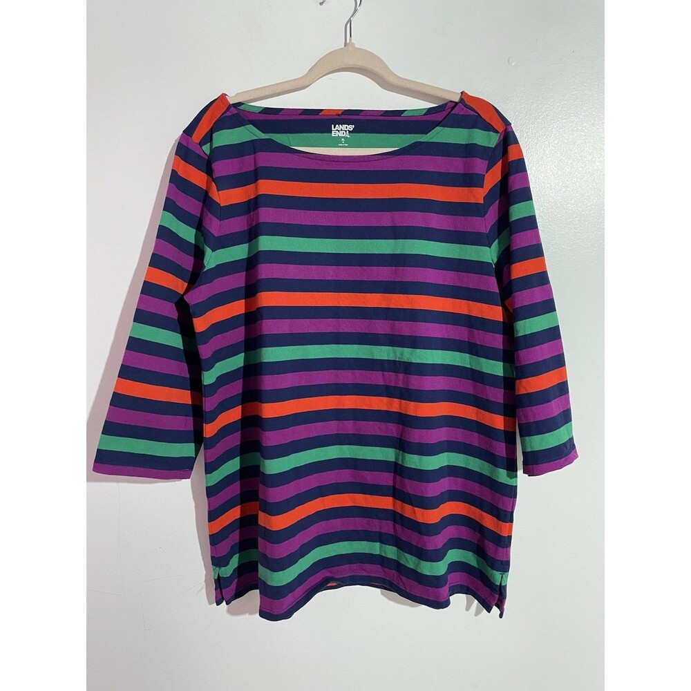 Lands‎ End Sweater XL Striped Cozy Stretch Grandmacore Comfy Lightweight